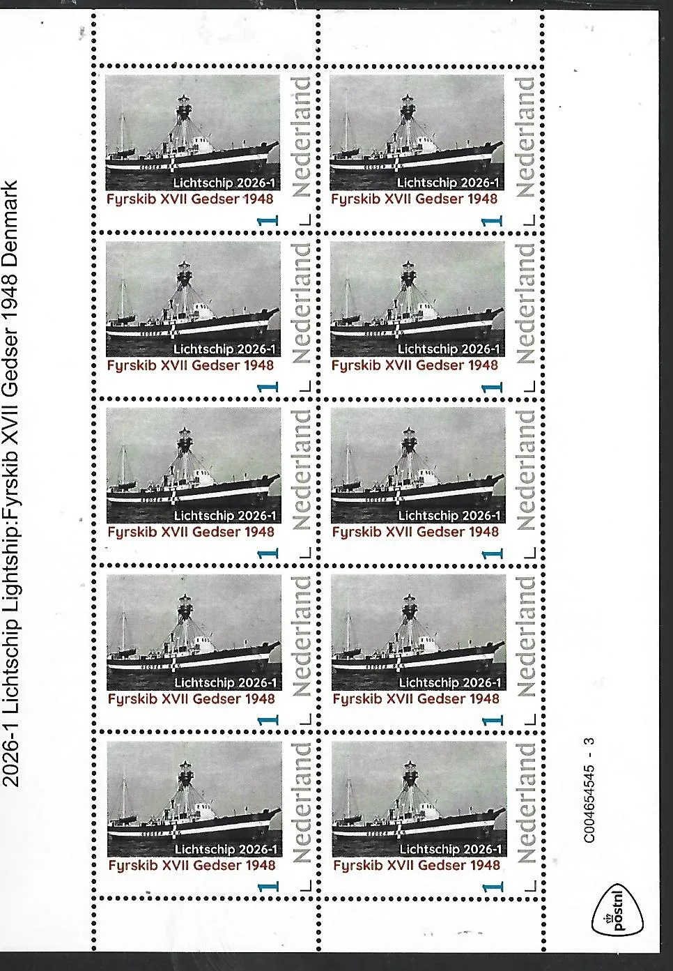 Netherlands 2026-1 Lightship Fyrskib XVII Gedser Denmark sheet MNH