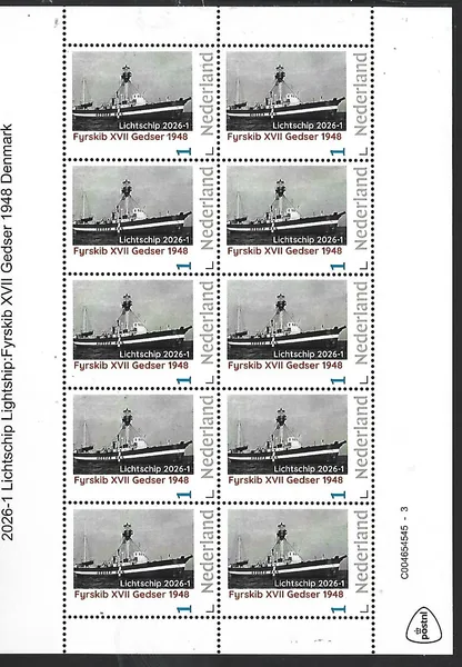 Netherlands 2026-1 Lightship Fyrskib XVII Gedser Denmark sheet MNH