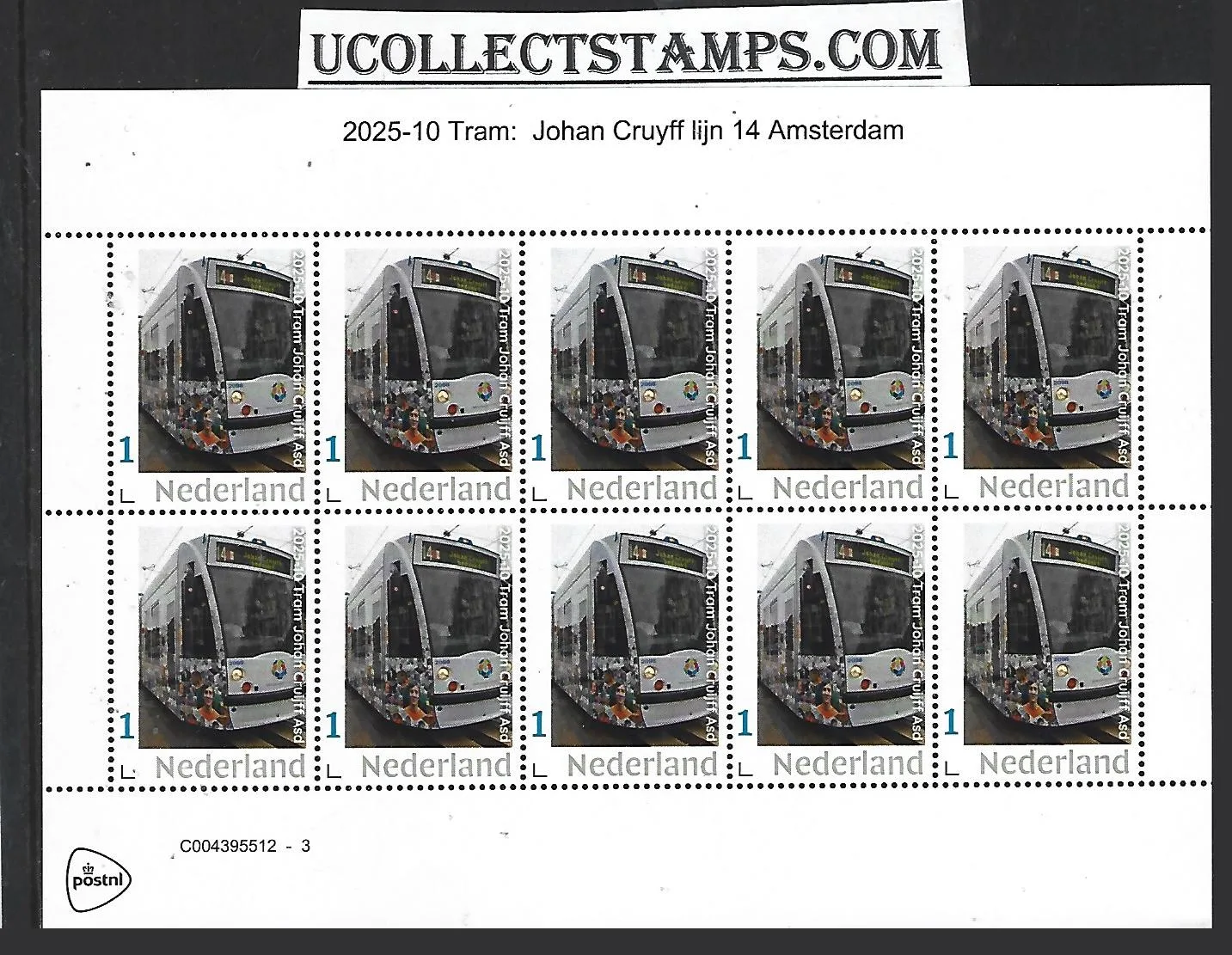 Nederland 2025-10 Tram: Johan Cruyff tram Amsterdam lijn 14 sheet postfris/mnh