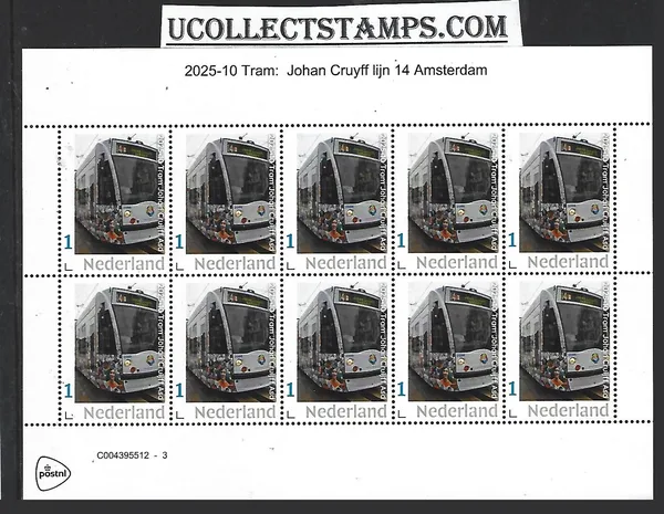 Nederland 2025-10 Tram: Johan Cruyff tram Amsterdam lijn 14 sheet postfris/mnh
