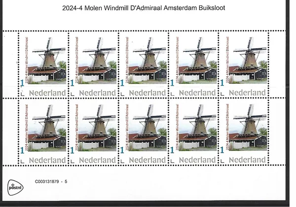 Netherlands 2024-4 Molen Windmill D'Admiraal Amsterdam-Buiksloot sheetlet MNH