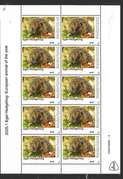 Nederland 2026-1 Egel Hedgehog: European animal of the year 2026 sheet postfris/mnh