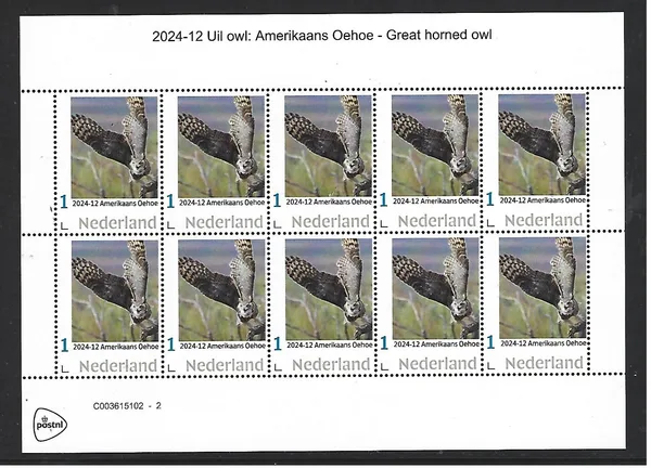 Netherlands 2024-12 Owl: Great horned owl sheetlet MNH