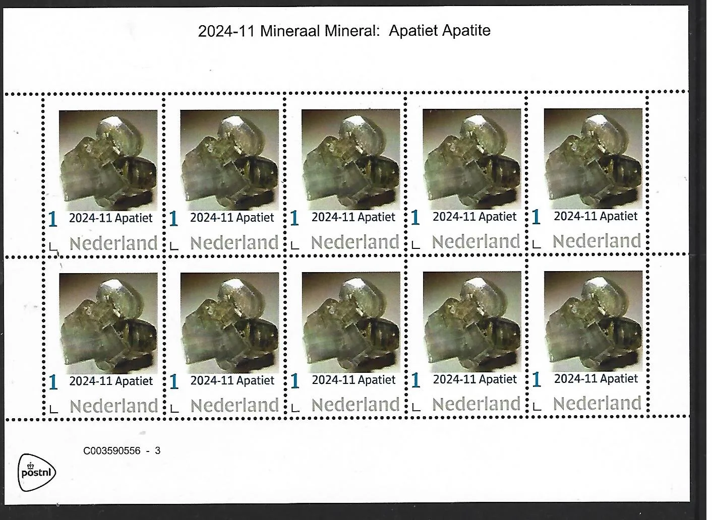 Niederlande 2024-11 Mineralien: Apatit Kleinbogen postfrisch/ungebraucht