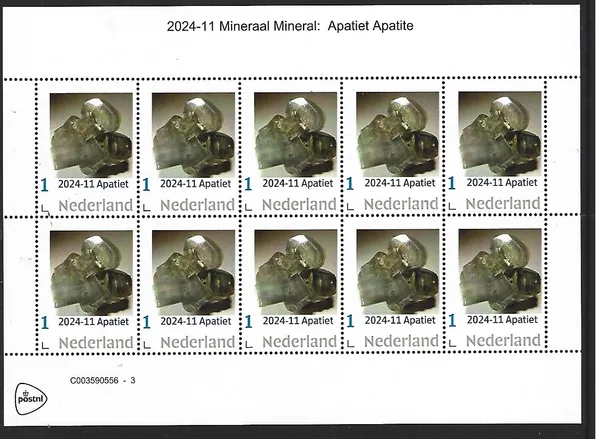 Nederland 2024-11 Mineralen Minerals: Apatiet sheetlet postfris/mnhent