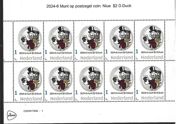 Nederland 2024-6 Coin on stamp Disney Dagobert Duck Scrooge McDuck sheetlet postfris/mnh