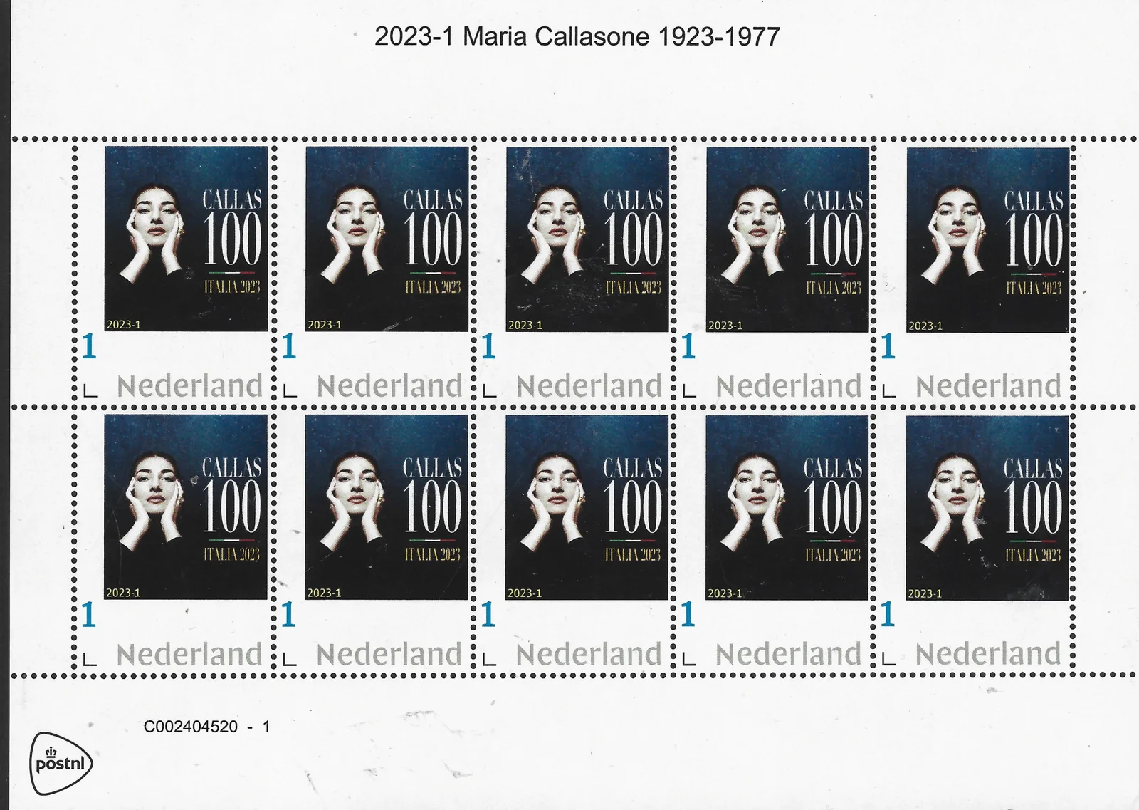 Pays-Bas 2023-1 Maria Callas feuille postfris/mnh