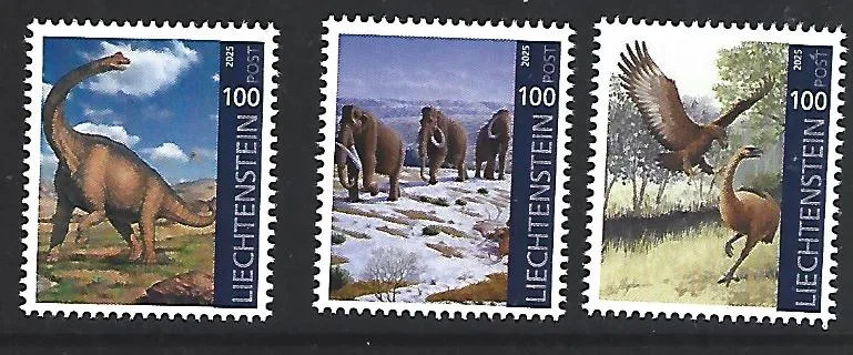 Liechtenstein 2025-1 Prähistorie Prehistoric: Mammut Brachiosaurus Harpagornis postfrisch/mnh