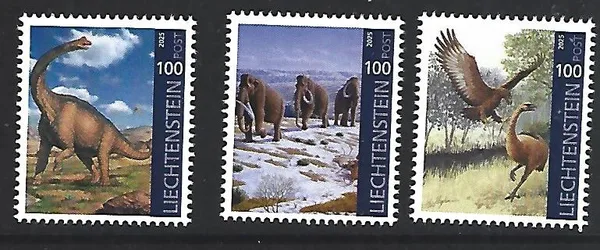 Liechtenstein 2025-1 Prehistorie Prehistoric: mammouth Brachiosaurus harpagornis postfris/mnh