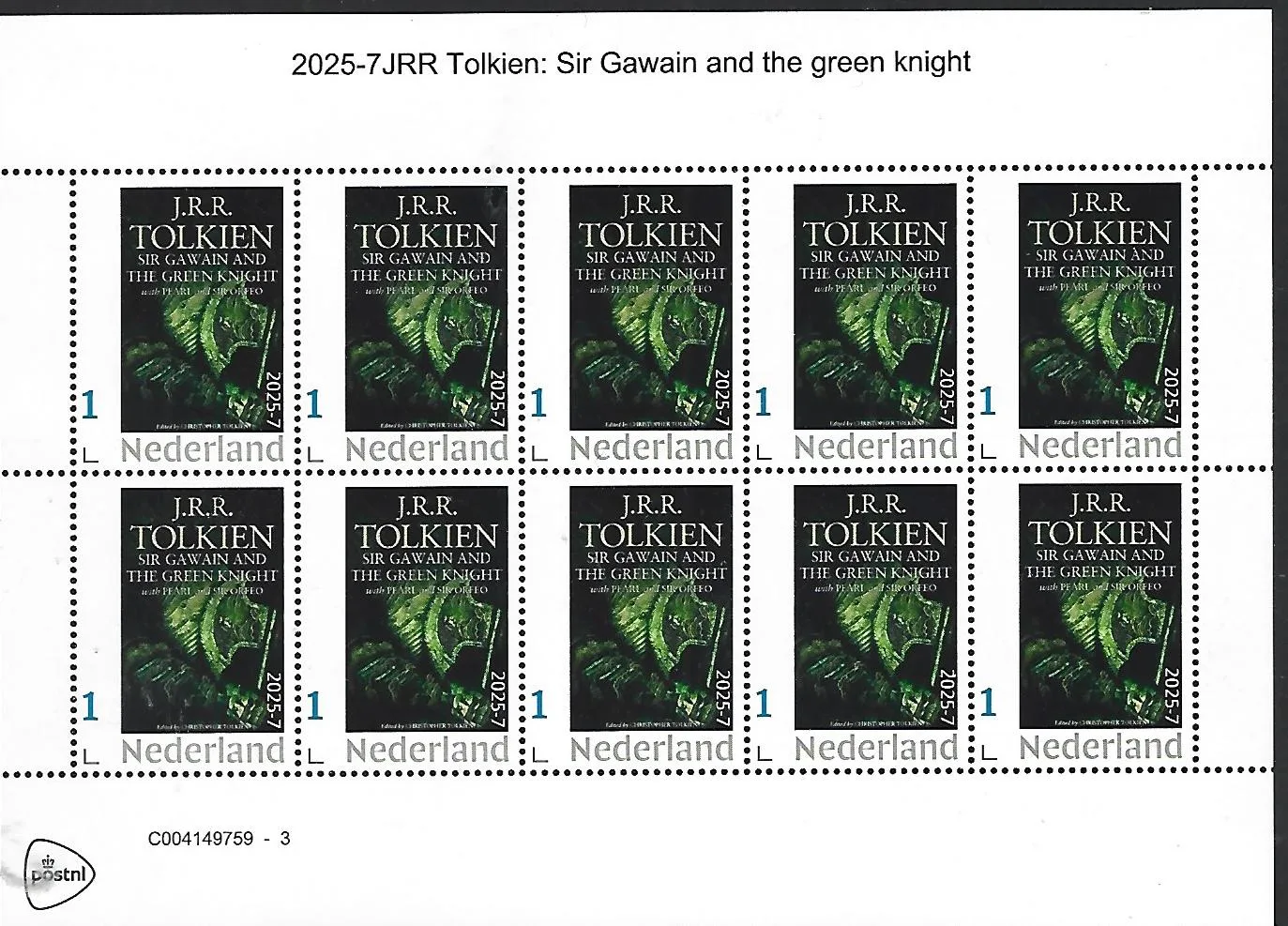 Netherlands 2025-7 Tolkien: Sir Gawain and green knight sheetlet MNH