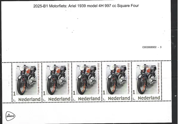 Nederland 2025-B1 Motorfiets Motorcycle: Ariel 1939 model 4h 997cc sheetlet postfris/mnh