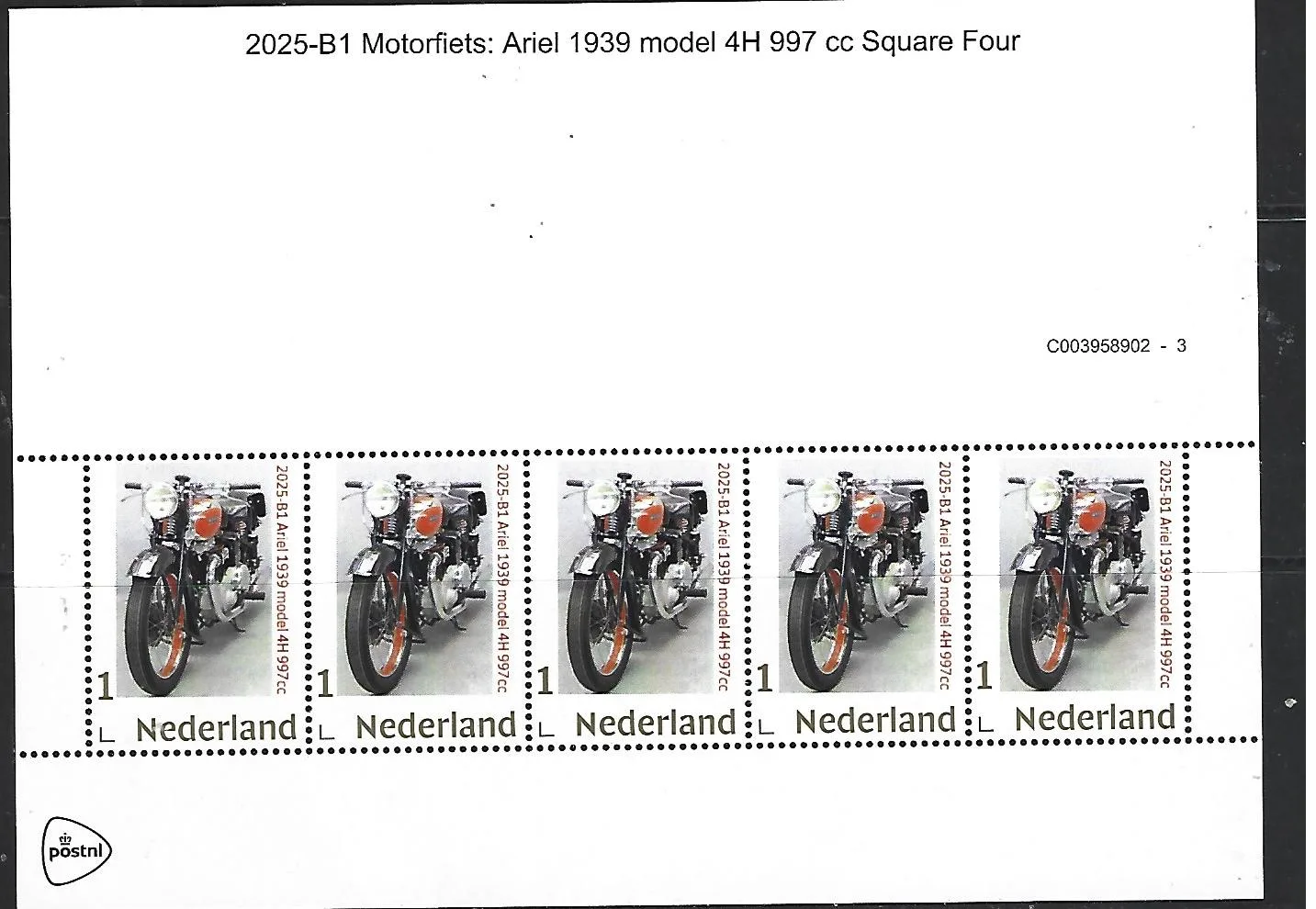 Netherlands 2025-B1 Motorcycle: Ariel 1939 model 4h 997cc sheetlet MNH