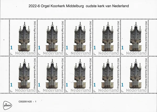 Netherlands 2022-6 Organ Choir Church Middelburg sheetlet MNH