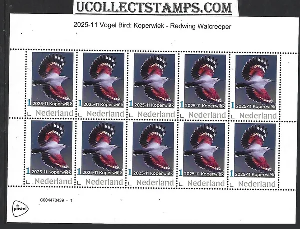 Netherlands 2025-11 Bird: Copperhead Red-wing Walcreeper sheet MNH