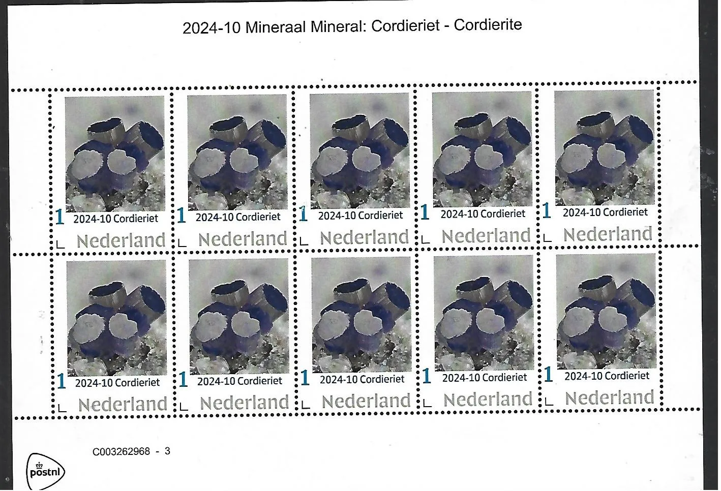 Niederlande 2024-10 Minerale: Cordierit Block postfrisch/mnh