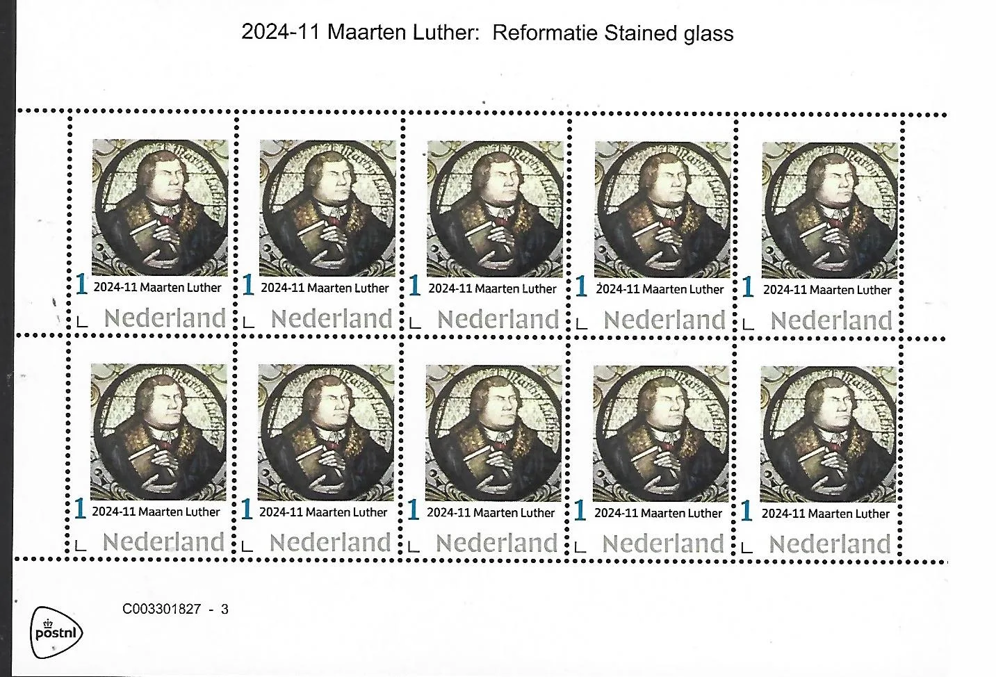 Pays-Bas 2024-11 Martin Luther Réforme feuillet vitrail neuf/mnh