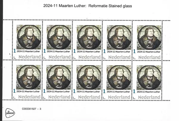 Netherlands 2024-11 Martin Luther Reformation stained glass sheetlet MNH