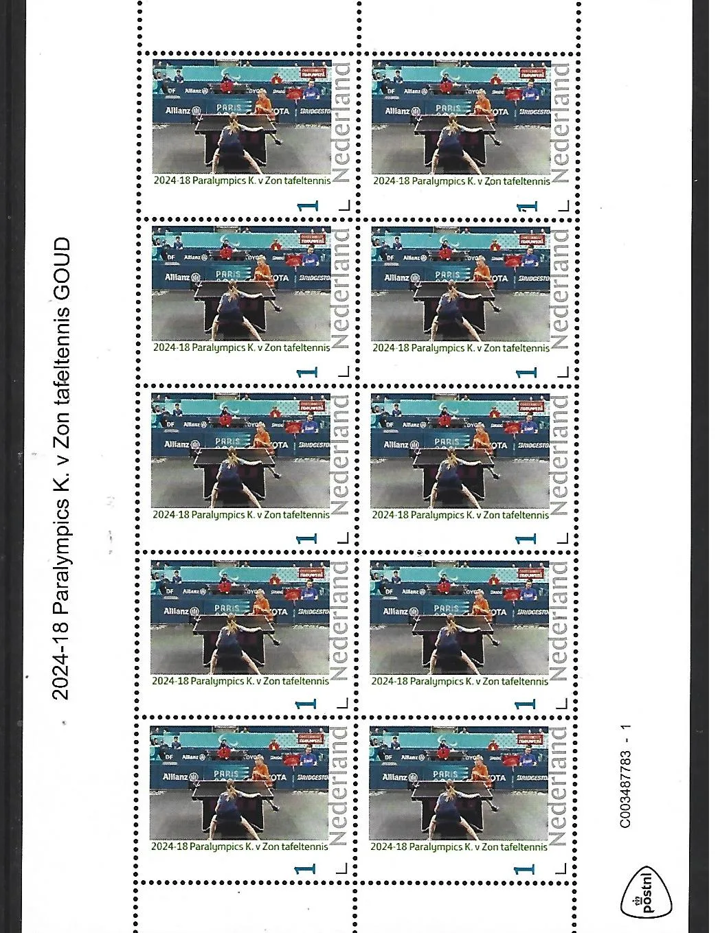 Pays-Bas 2024-18 Jeux paralympiques K.v. Zon tennis de table feuillet neuf/mnh
