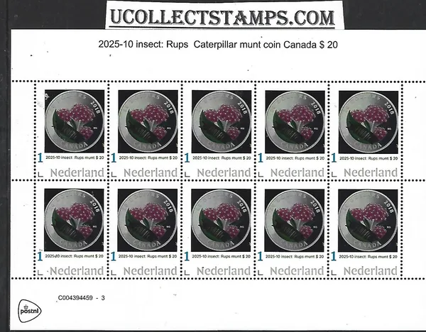 Nederland 2025-10 Insect coin on stamp: Rups Caterpilar sheet postfris/mnh