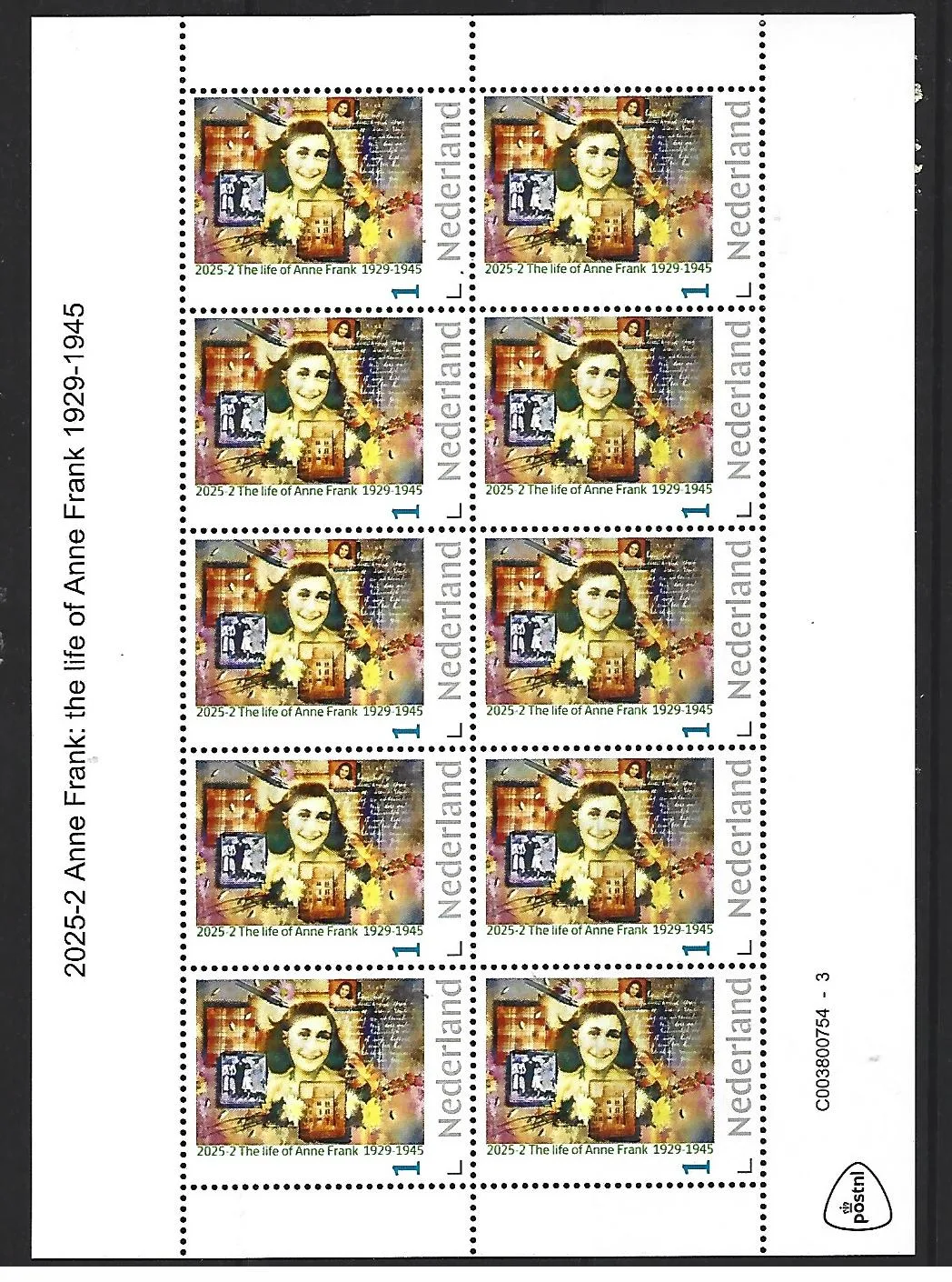 Nederland 2025-2 Anne Frank: the life of Anne sheetlet postfris/mnh