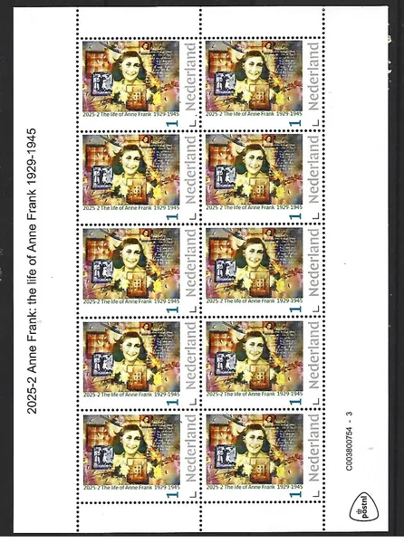 Netherlands 2025-2 Anne Frank: the life of Anne sheetlet MNH