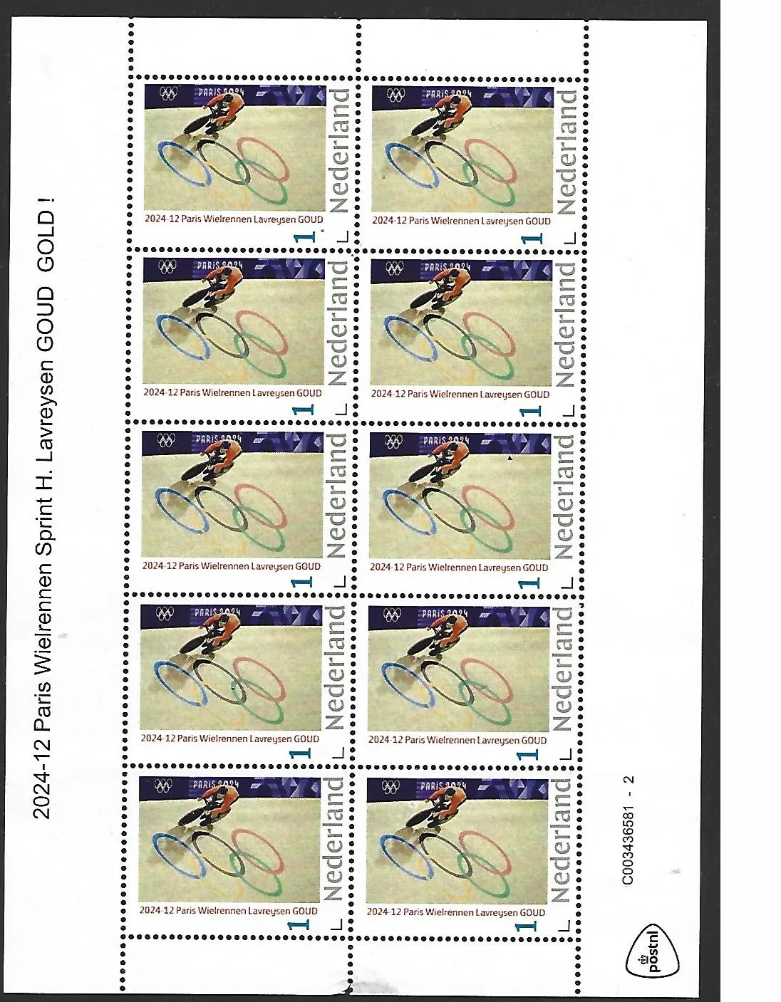 Niederlande 2024-12 Olympische Spiele Radsport H Lavreysen Sprint Kleinbogen Gold postfrisch/mnh
