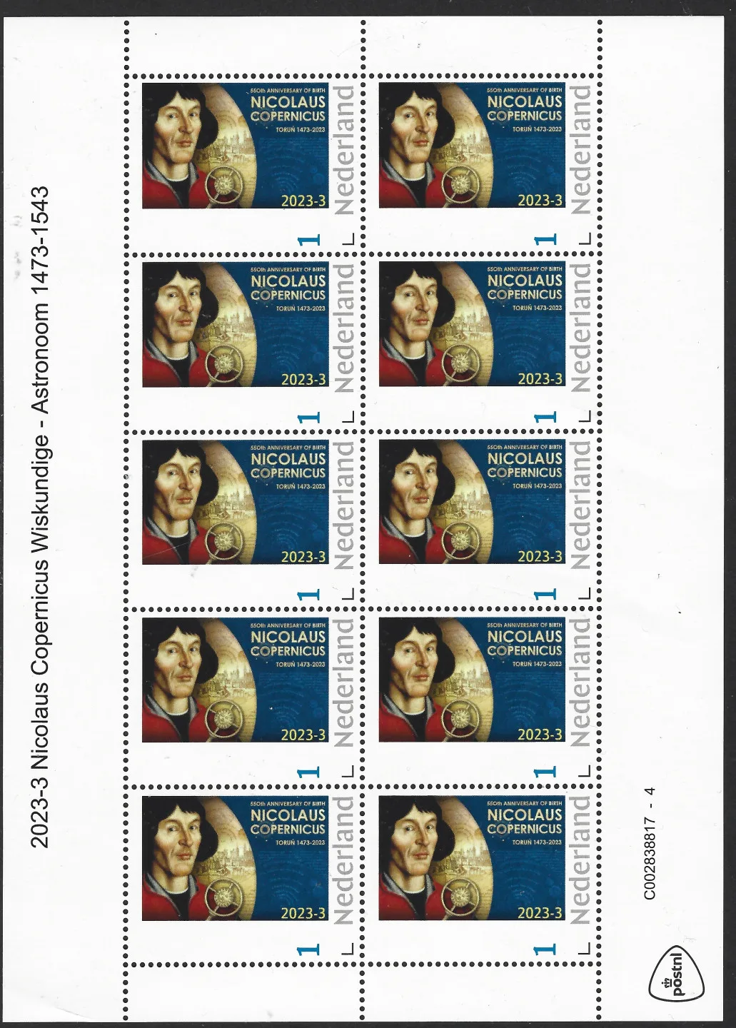 Pays-Bas 2023-3 Nicolaus Copernic 550 ans feuillet neuf/mnh