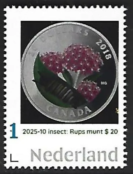 Nederland 2025-10 Insect coin on stamp: Rups Caterpilar postfris/mnh