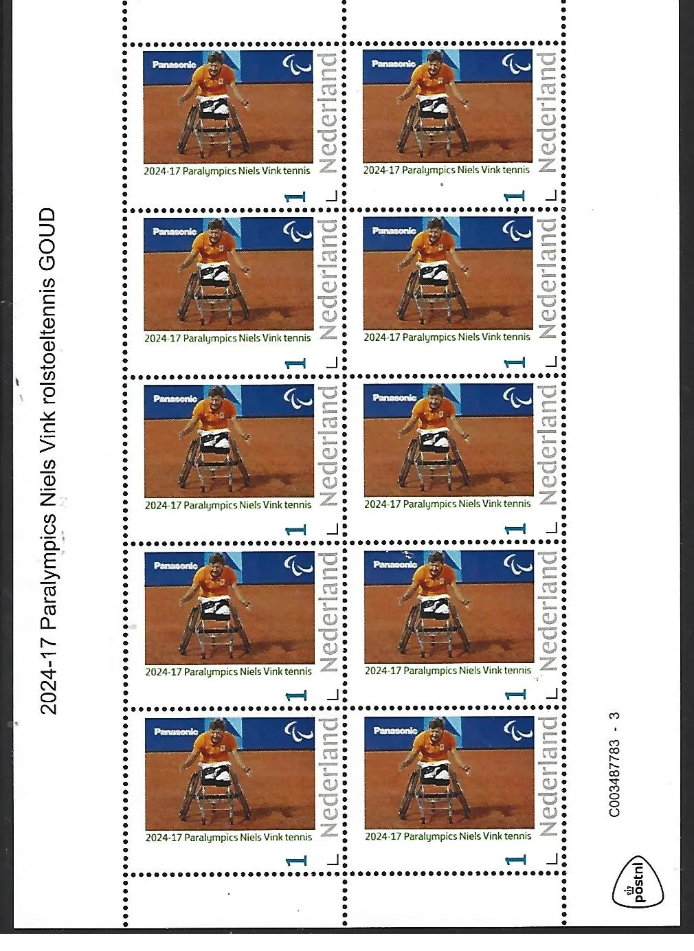 Pays-Bas 2024-17 Jeux paralympiques Niels Vink tennis feuillet neuf/nh
