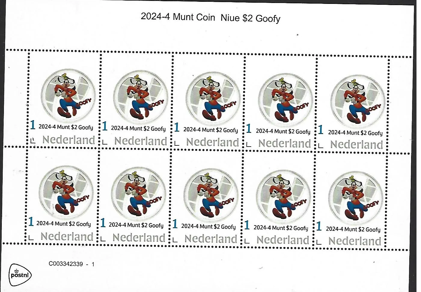 Niederlande 2024-4 Münze; Disney Niue $2 Goofy Markenheft postfrisch/mnh