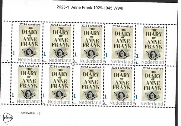 Netherlands 2025-1a Anne Frank: diary sheetlet MNH