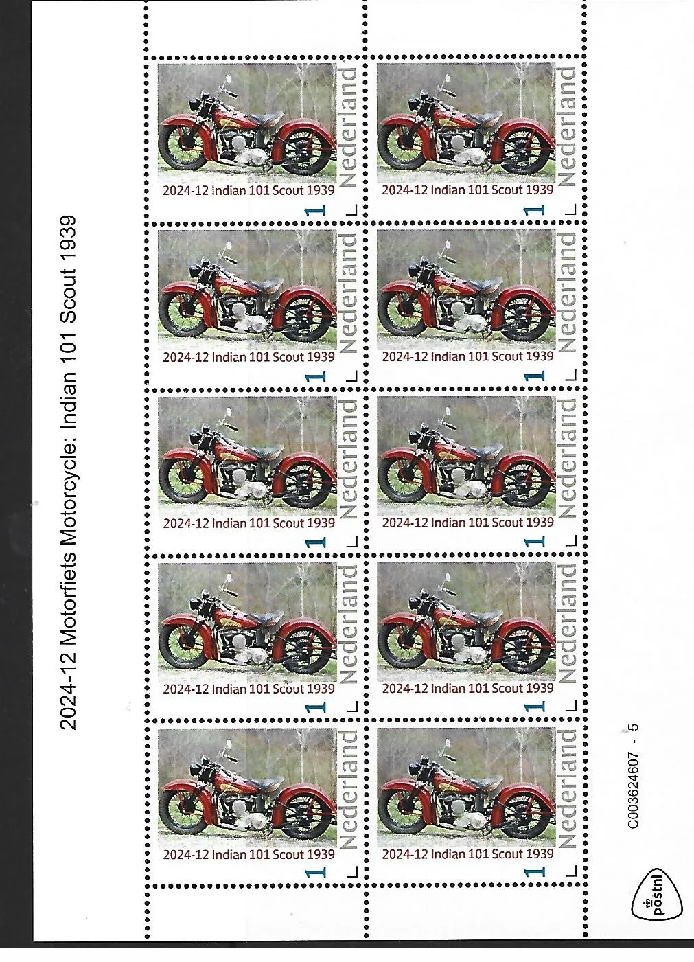 Niederlande 2024-12 Motorrad: Indian Scout 101 1939 Markenheft postfrisch/mnh