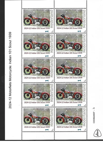 Netherlands 2024-12 Motorcycle: Indian Scout 101 1939 sheetlet MNH