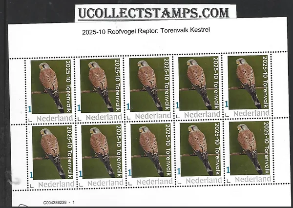 Netherlands 2025-10 Raptor Bird: Eurasian Kestrel sheet MNH