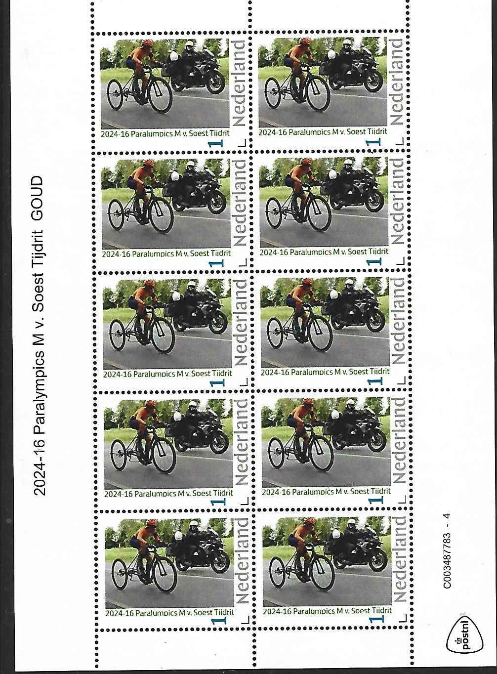 Pays-Bas 2024-16 Paralympics M. v. Soest cyclisme feuillet neuf/mnh
