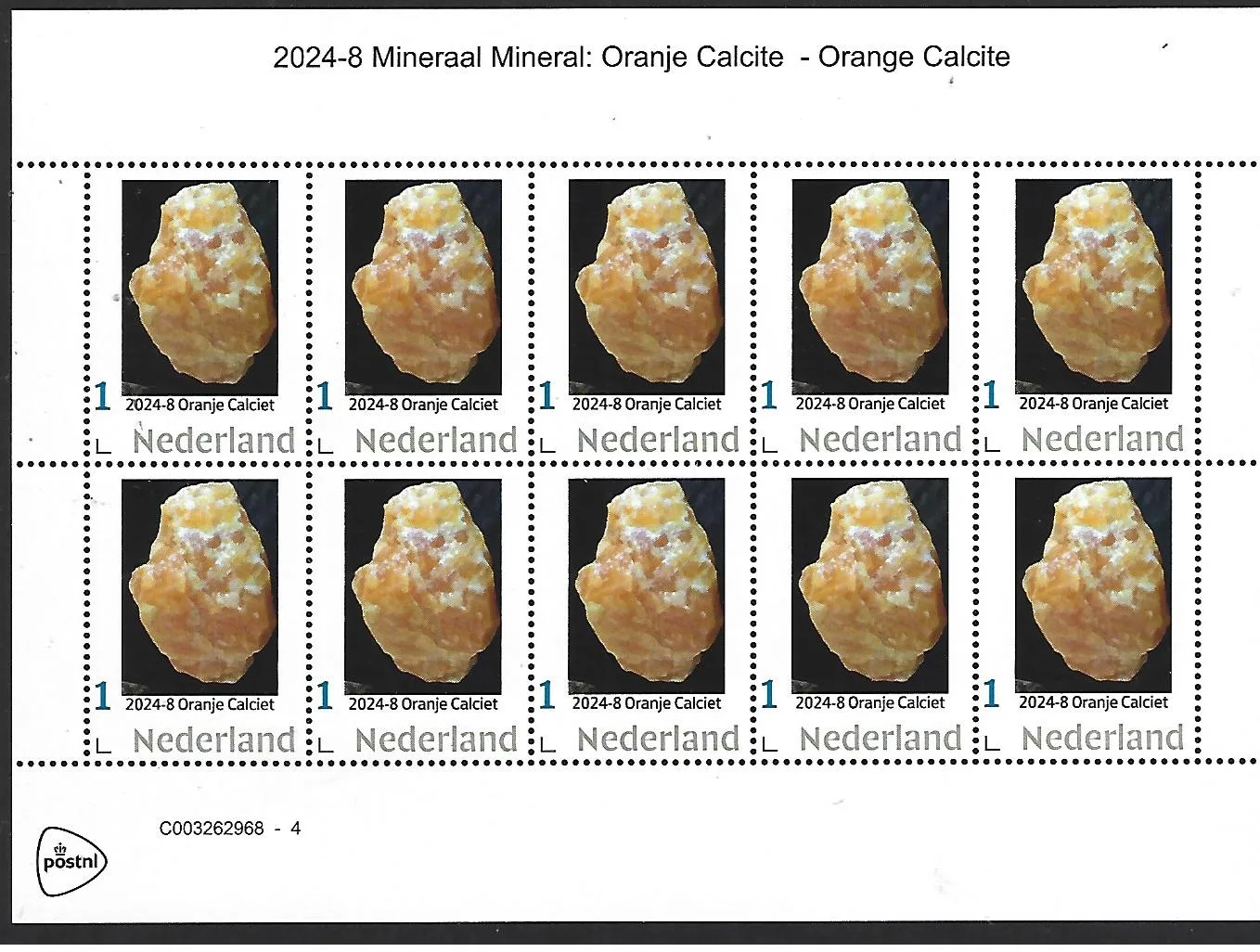 Netherlands 2024-8 Minerals: Orange Calcite sheetlet MNH