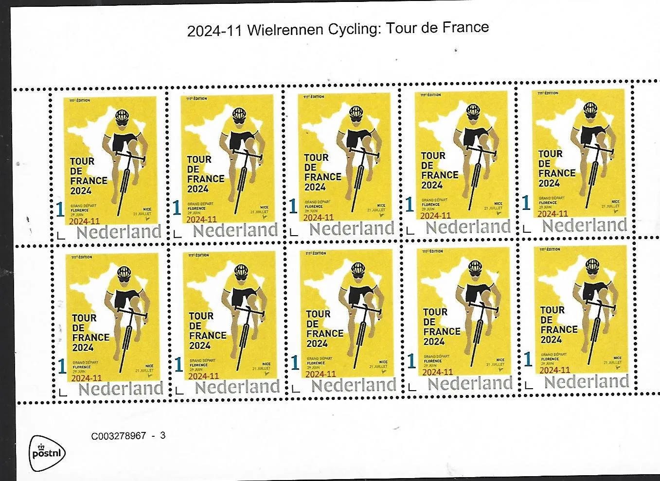 Pays-Bas 2024-11 Cyclisme Tour de France bloc postfris/mnh
