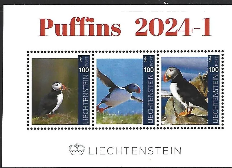 Liechtenstein 2024-1 Macareux Puffins bloc-m/s m/s neuf/mnhliechtenstein