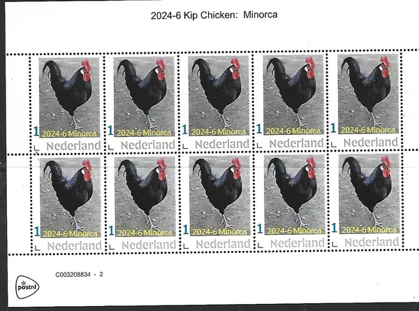 Netherlands 2024-7 Rooster Light-Sussex cockerel sheetlet MNH