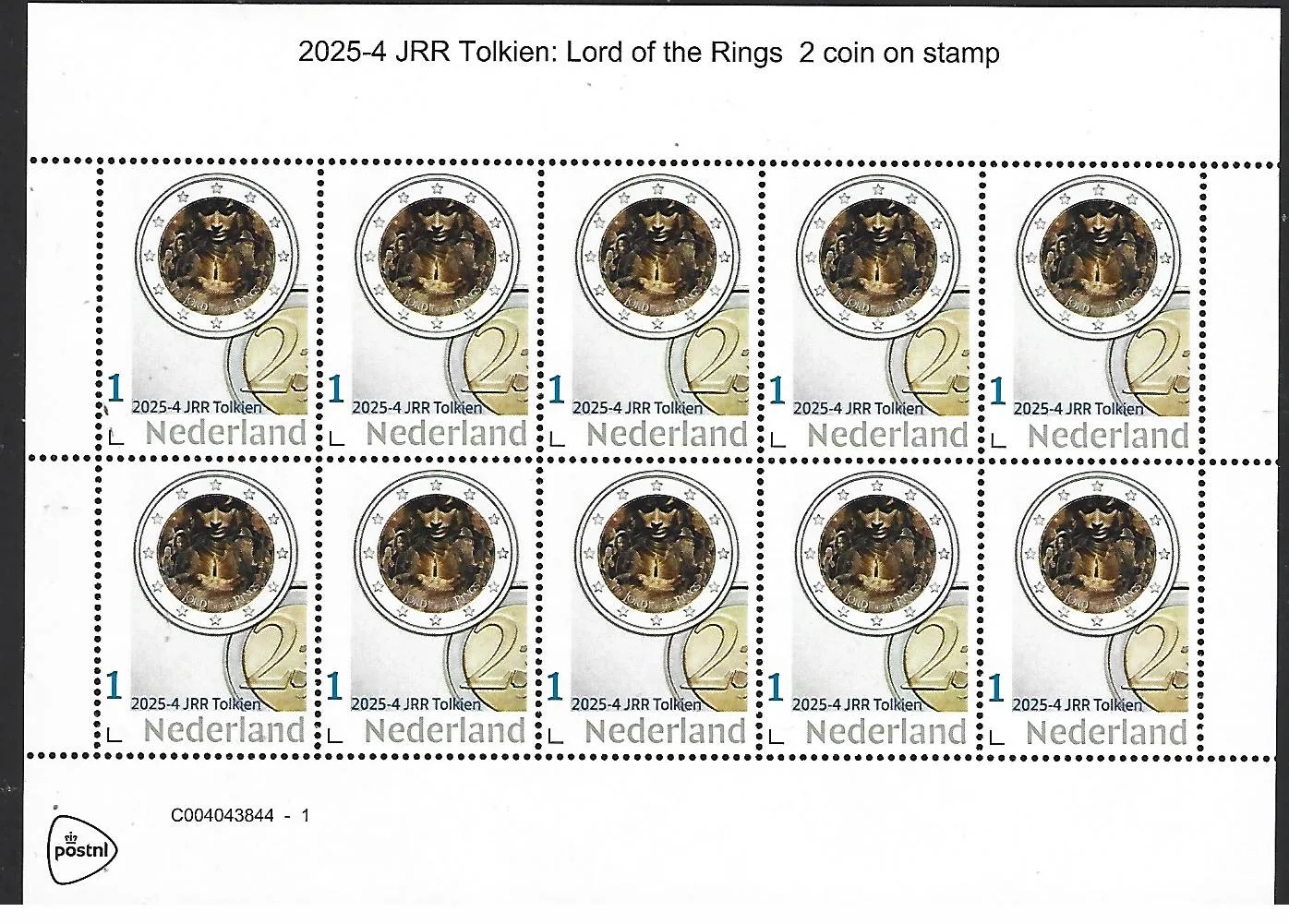 Netherlands 2025-4 JRR Tolkien Coin on stamp sheetlet MNH