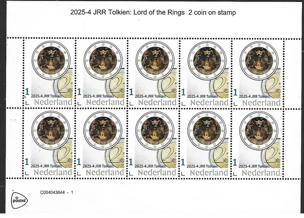 Netherlands 2025-4 JRR Tolkien Coin on stamp sheetlet MNH