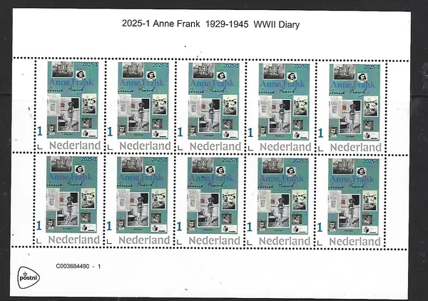Netherlands 2025-1 Anne Frank 1929-1945 WWII Diary sheet MNH
