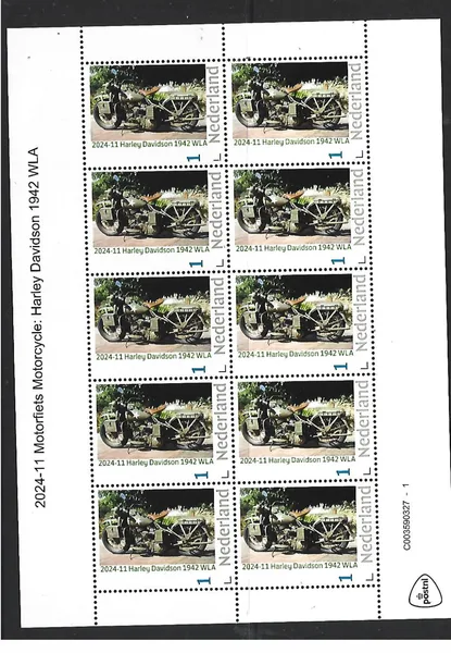 Netherlands 2024-11 Motorcycle: Harley Davidson 1942 sheetlet MNH