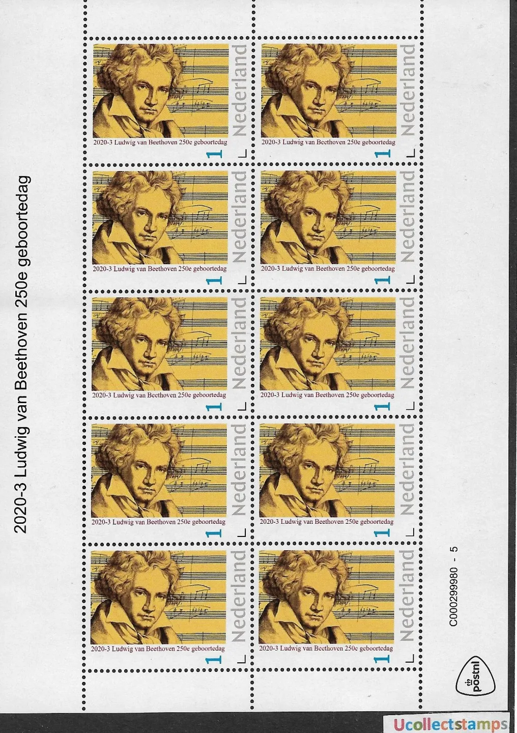 Pays-Bas 2020-3 Ludwig Van Beethoven feuillet postfris-mnh