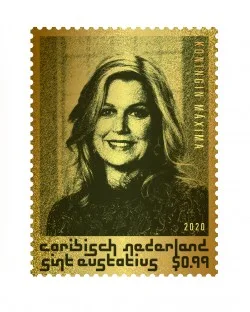 Caribbean Netherlands St Eustatius 2020 Queen Maxima 24k Gold stamp in box MNH