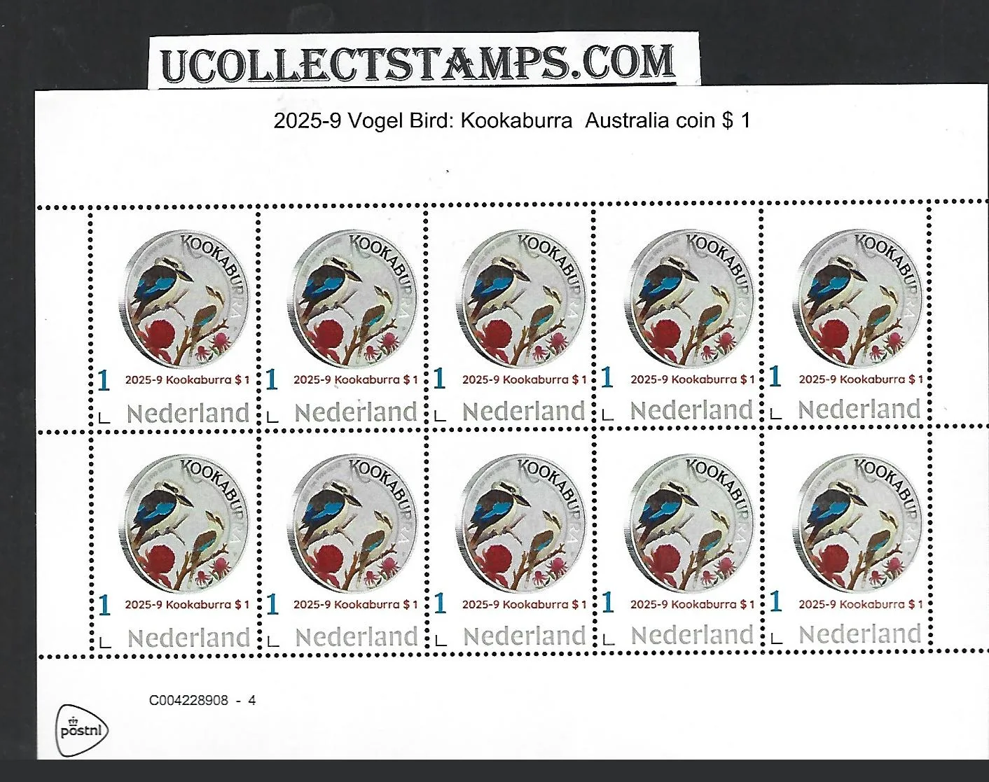 Nederland 2025-9 Vogel Bird: Kookaburra Australia coin sheet postfris/mnh