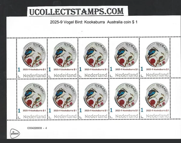 Netherlands 2025-9 Bird: Kookaburra Australia coin sheet MNH