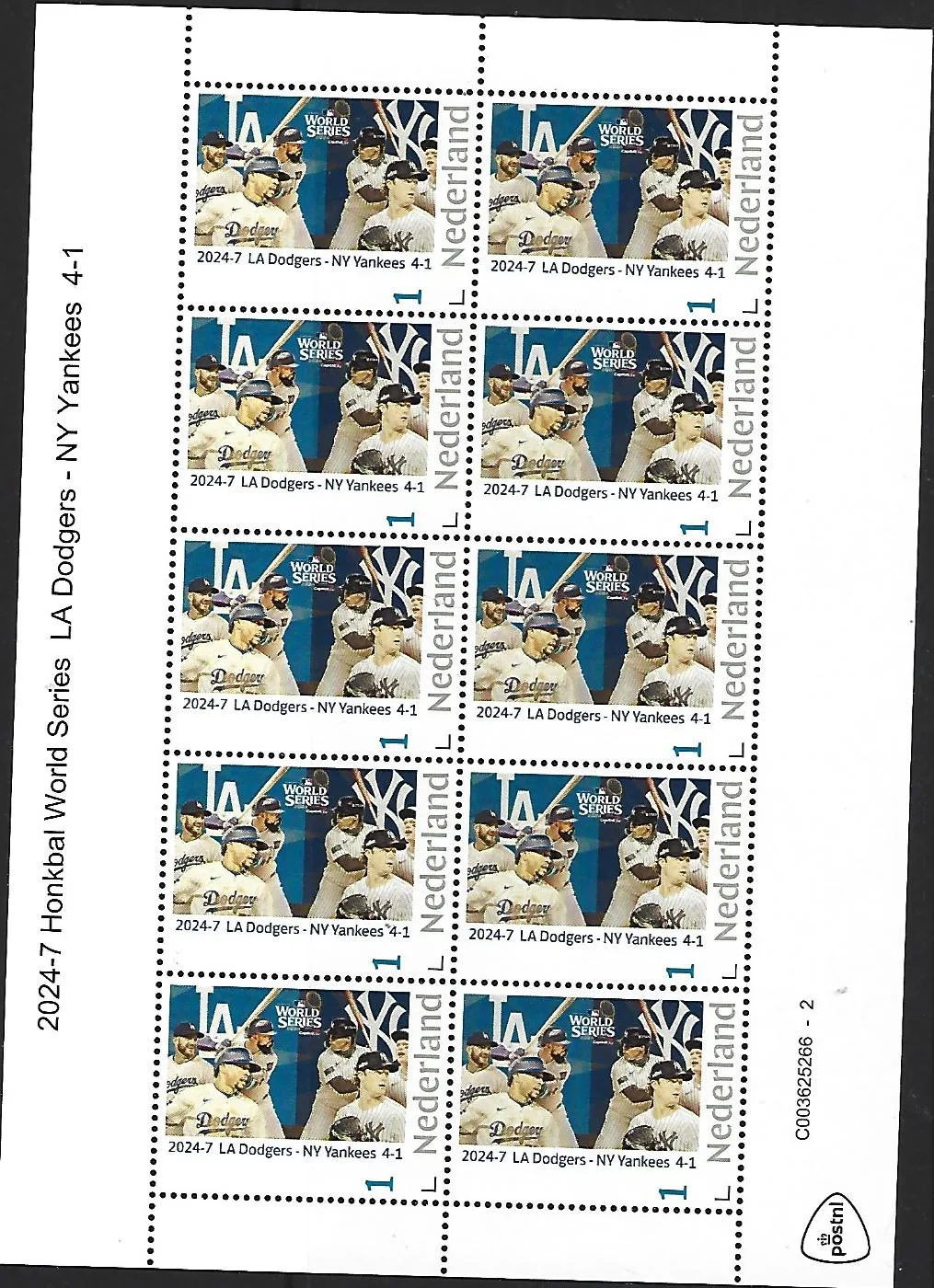 Pays-Bas 2024-7 Baseball : World Series 2024 LA-NY 4-1 feuillet neuf/mnh