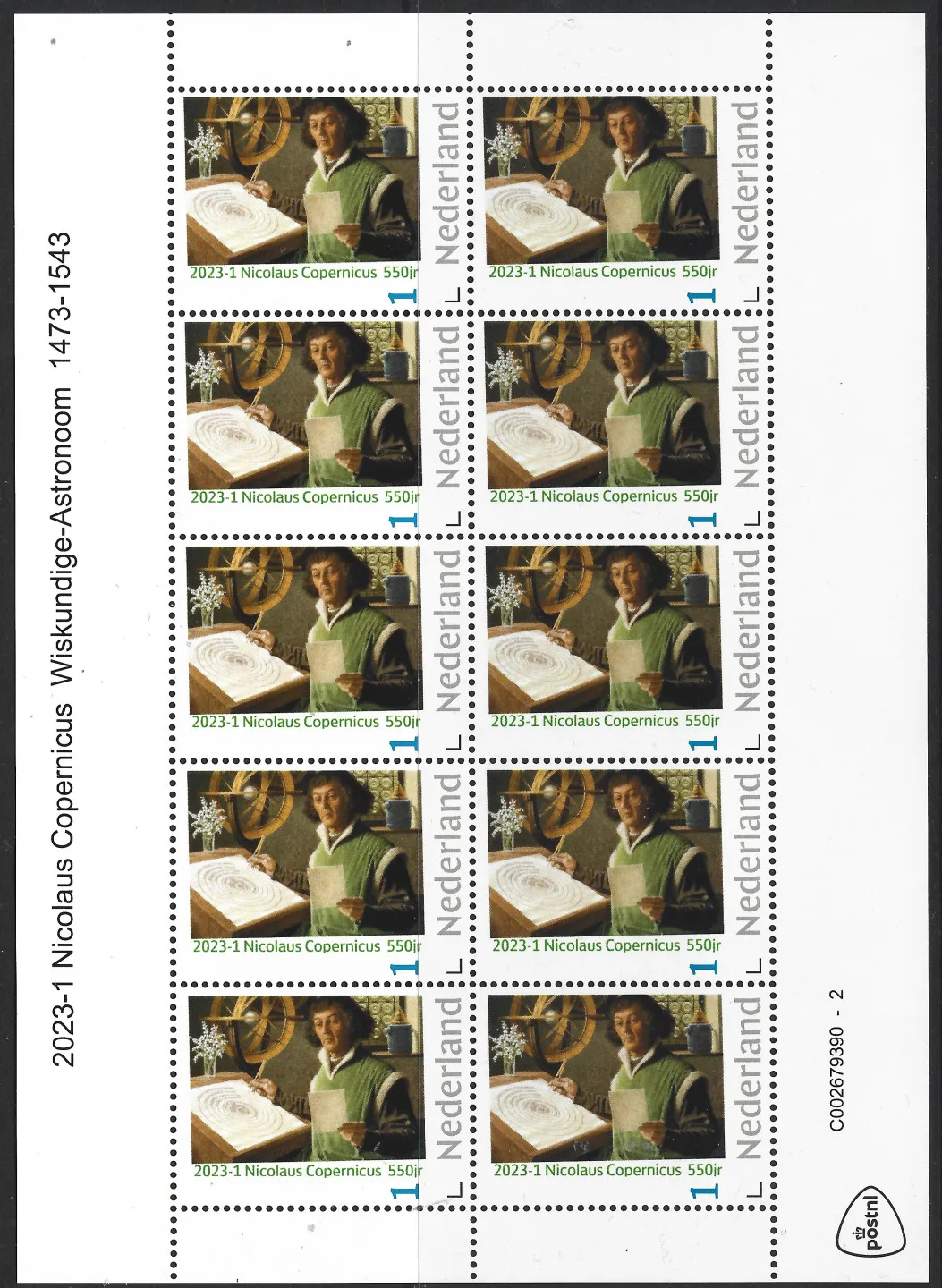 Pays-Bas 2023-1 Nicolas Copernic 1473-1543 feuille de vitrage neuve/NSC
