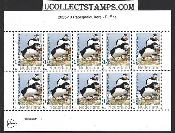 Nederland 2025-10 Papegaaiduikers Puffins sheetlet ostfris/mnh